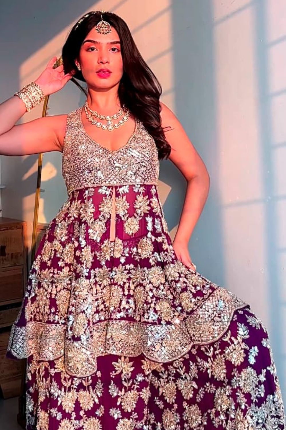 Harshita Roopchandani in Rooh Purple Organza Lining Shantoon Embroidery Gul Peplum Kurti With Sharara