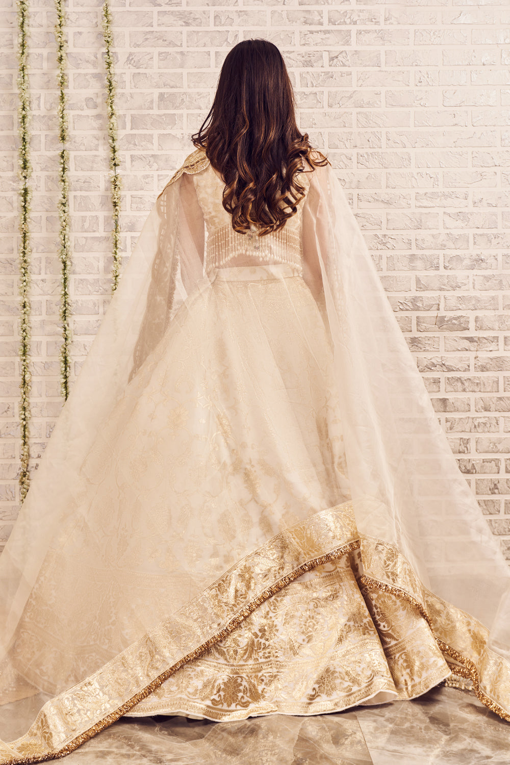 Shagna Rooh Ivory Banarasi Skirt and Blouse with Dupatta Set