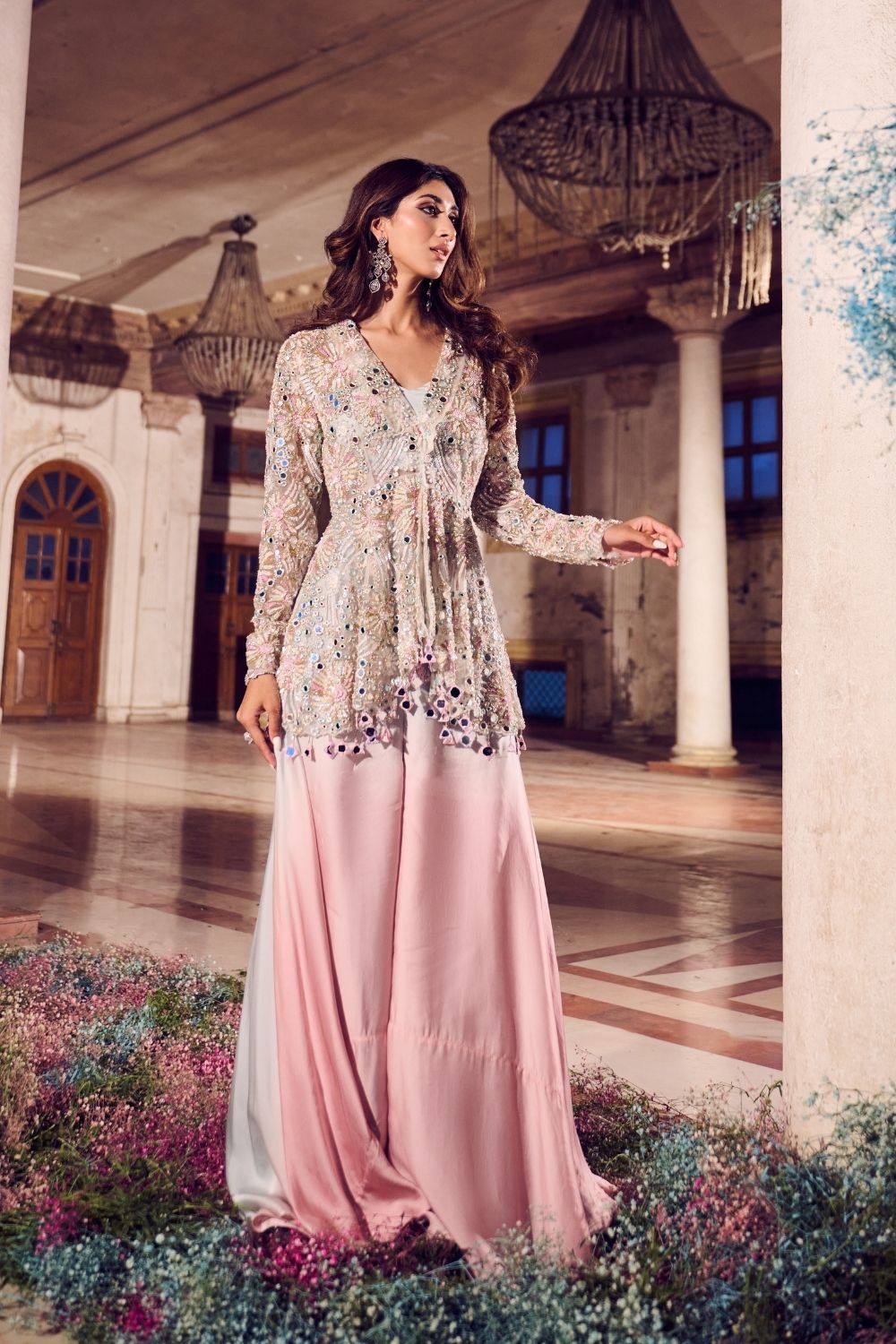rose gold peplum dress Rose Gold Peplum and Plazzo Set main image 0