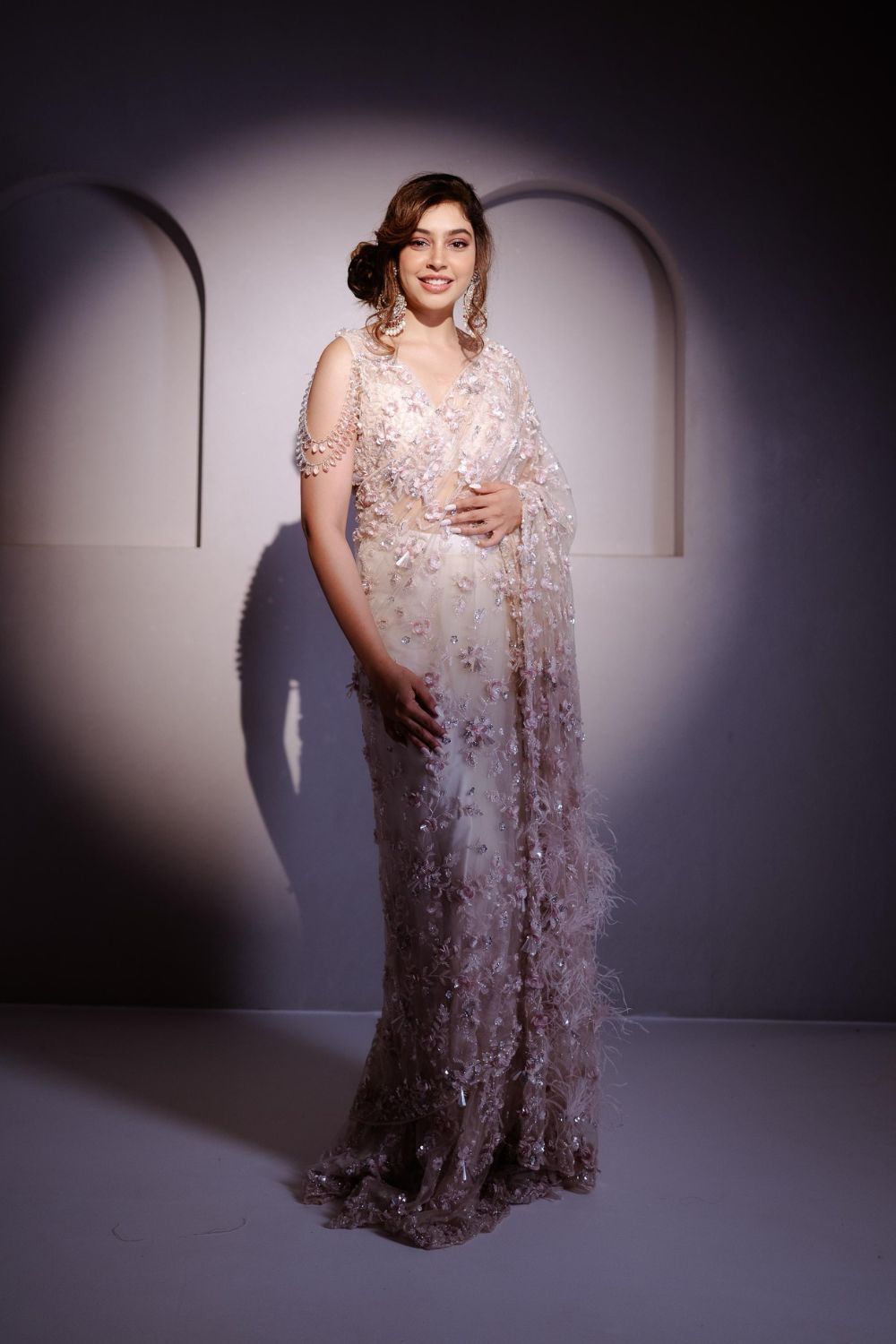 Niti Taylor In Fortuna Baby Pink Embellished Net Saree and Blouse