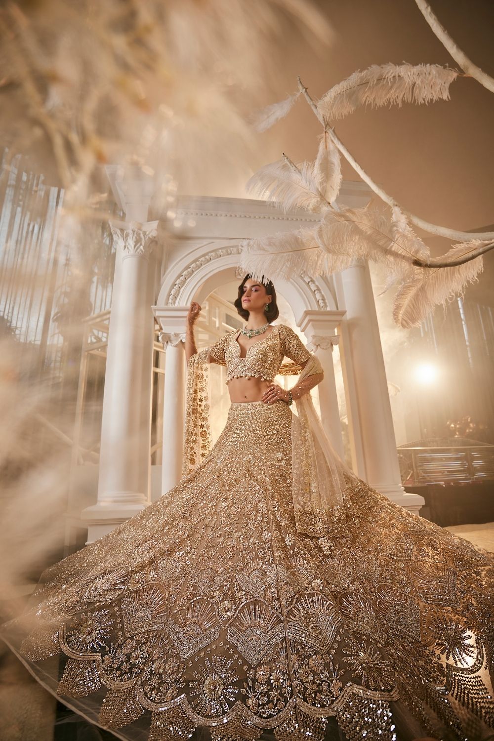 Persephone Blush Pink Embellished Net Lehenga and Blouse with Dupatta