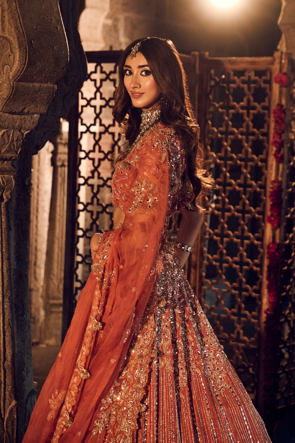 Ruqaiya Rust Crepe Kora Organza Lining Shantoon Bridal Lehenga Set