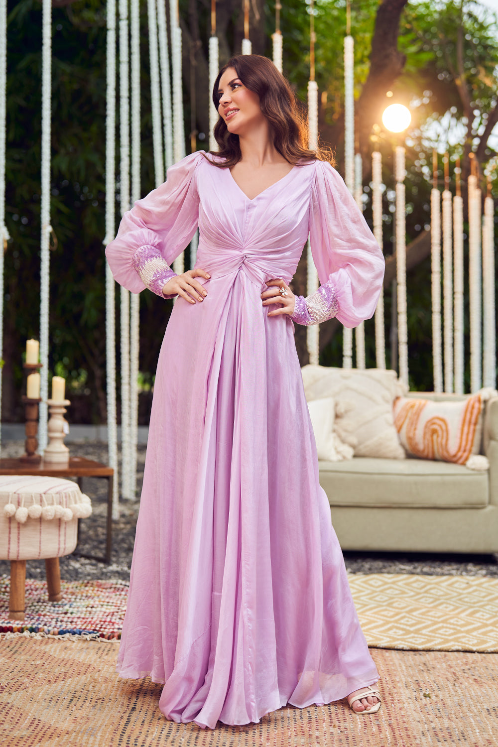 Maxi Dress Pastel Lavender Bridesmaid Dresses Long Sleeve Lilac