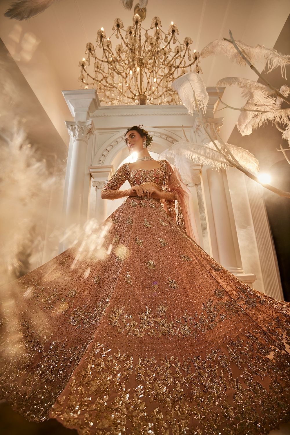 Juno Rose Gold Embellishedd Net Lehegna and Blouse with Dupatta