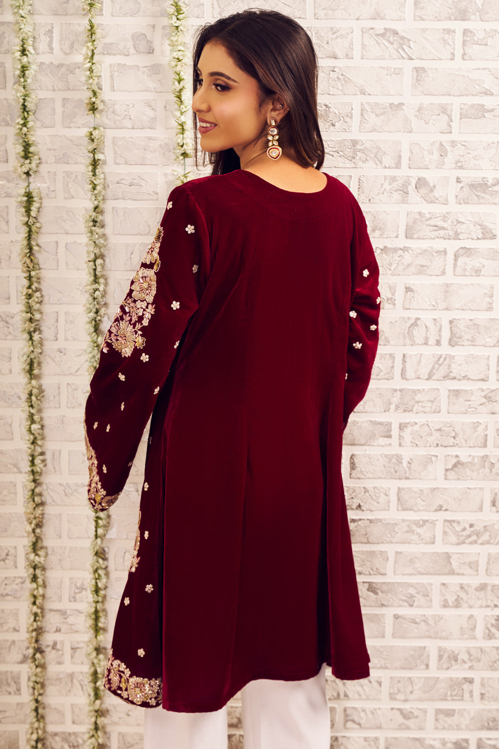 Shagna Sajda Maroon Velvet Kurti with Pants