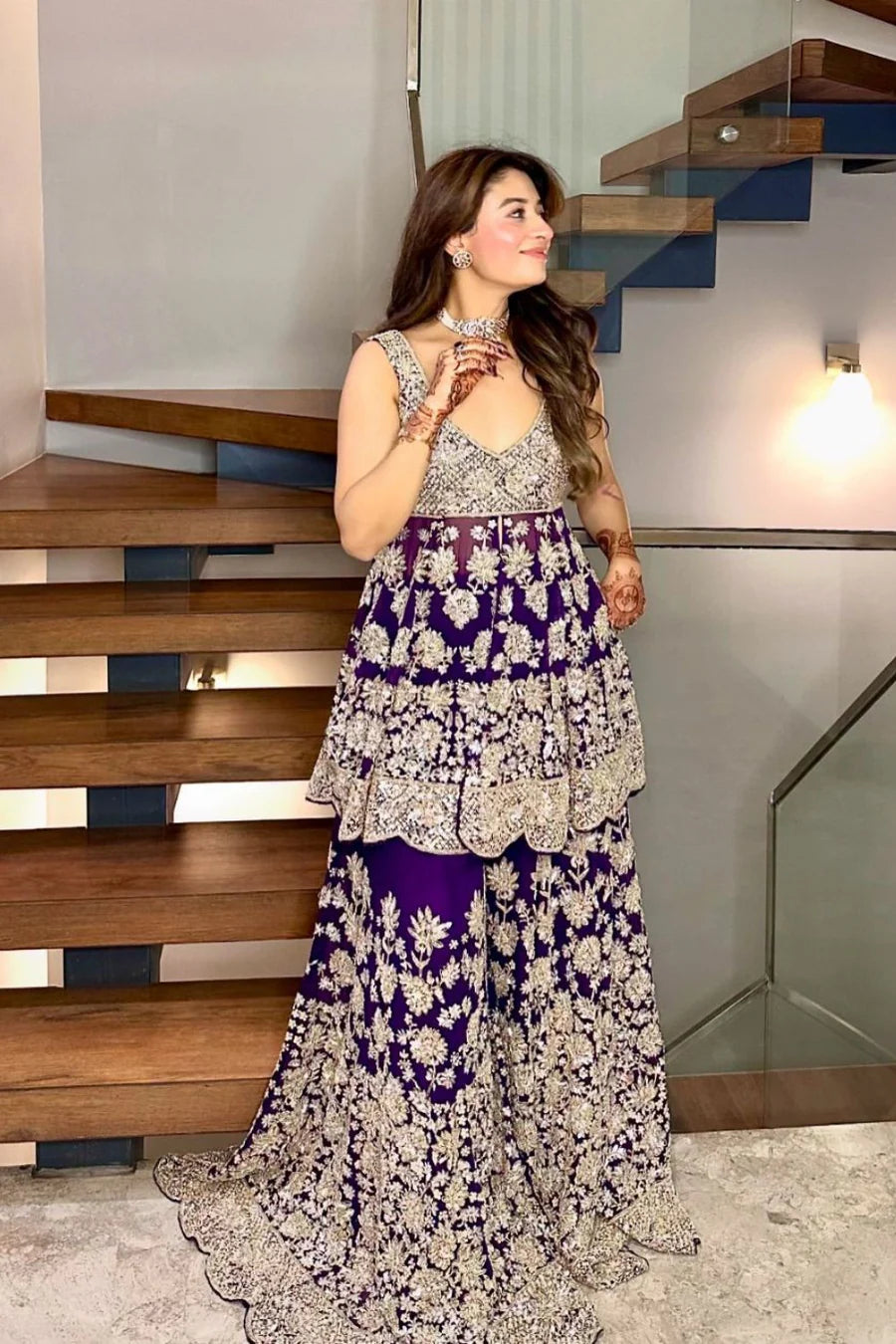 Rooh Purple Organza Lining Shantoon Embroidery Gul Peplum Kurti With Sharara