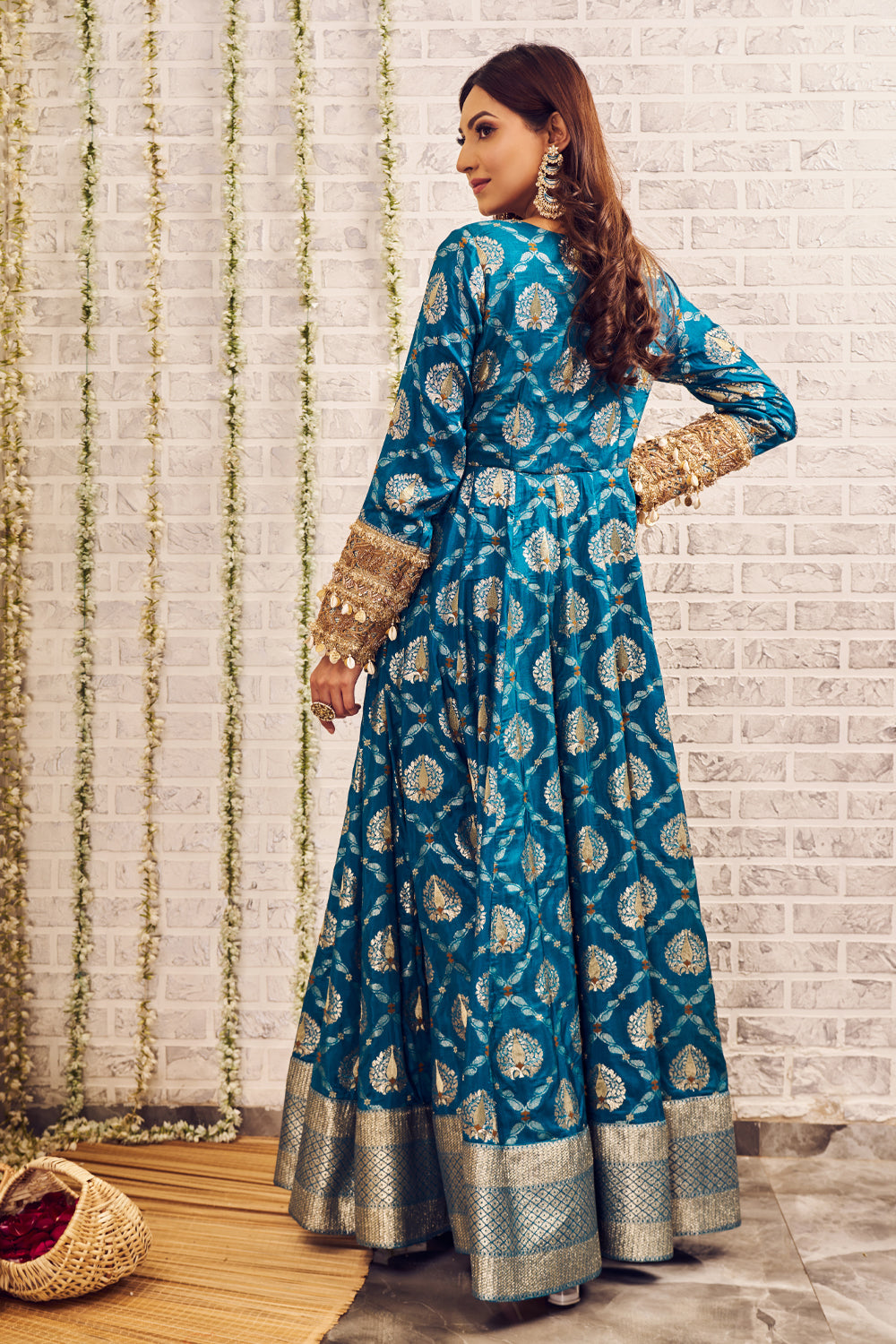 Shagna Junoon Blue Banarasi Anarkali Kurti