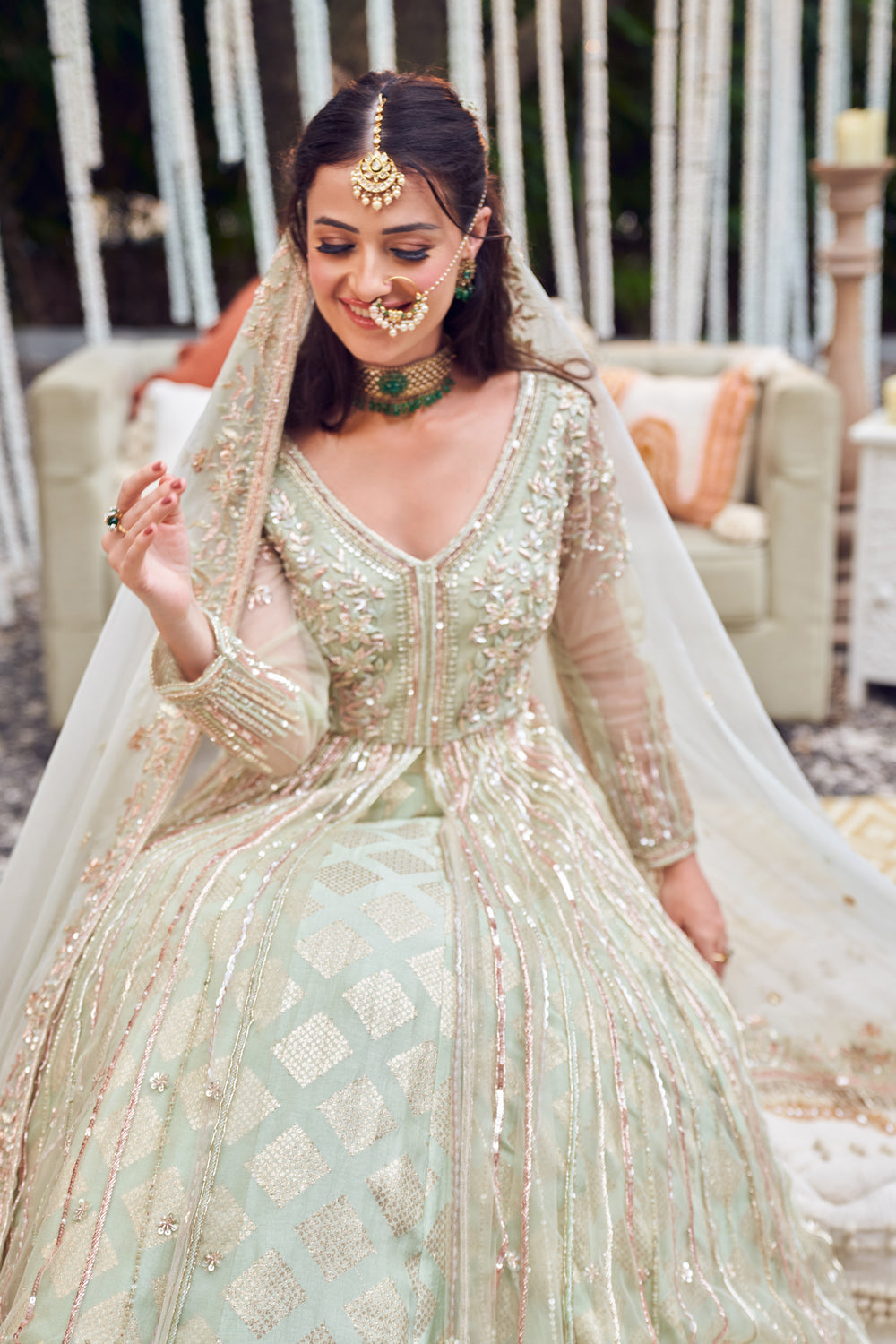 Mellow Maharani Green Banarasi Embroidery Sequin Ambrosia Jacket Kurta Lehenga Set