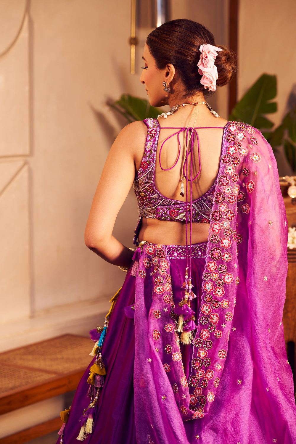 Aishwarya Purple Chanderi Embroidered Thread Elephant Patchwork Lehenga Set