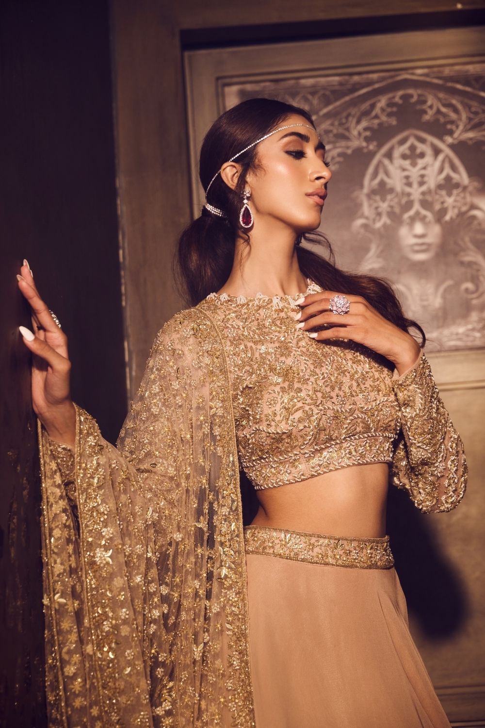 Calypso Golden Net Bridal Lehenga Set