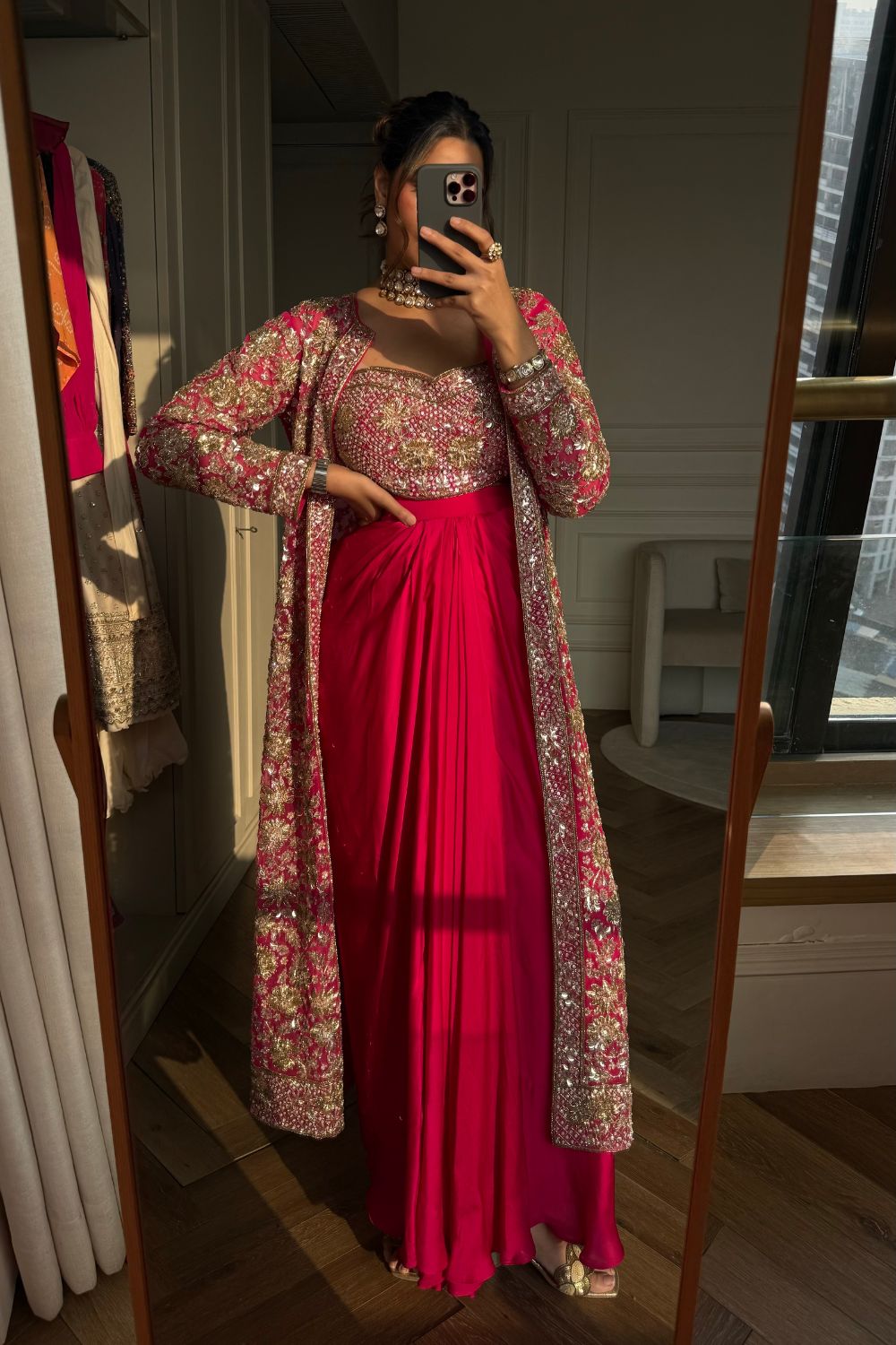 Summiyaa from House of Misu in Hot Pink Skirt and Blouse with Jacket