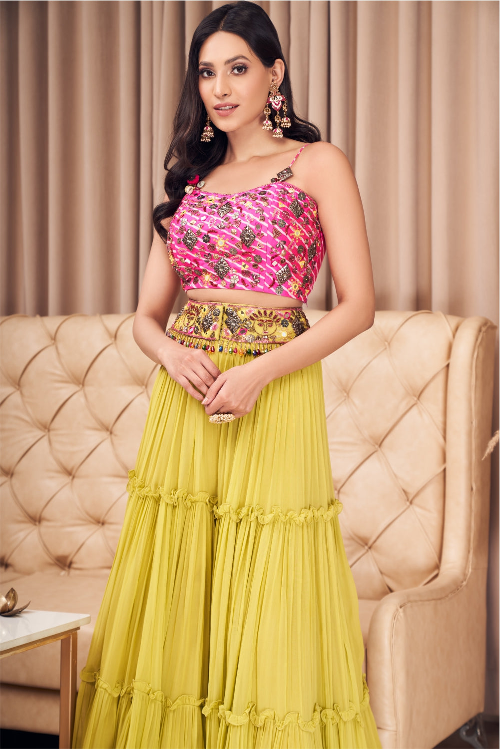 Hot Pink Leheriya Blouse With Sharara Set (7970597404918)