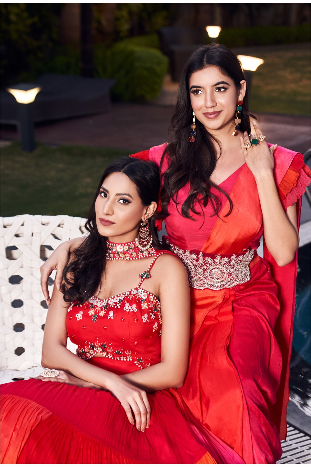 Red Ombre Saree With A Tie Up Belt (7962169737462)