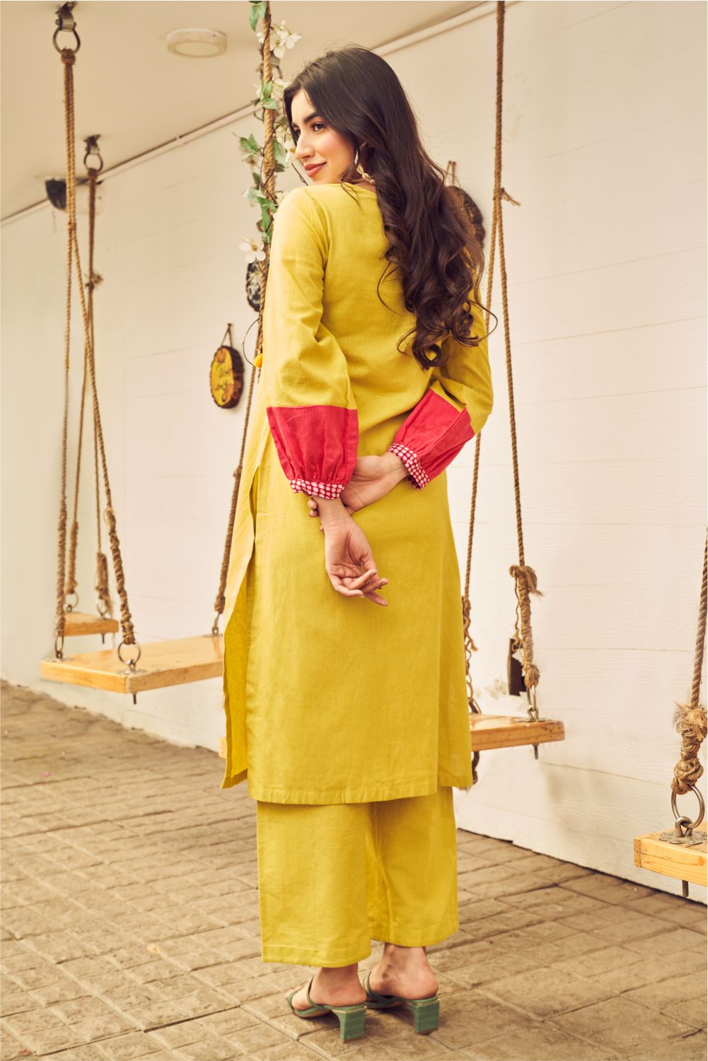 Boho Yellow Linen Kurti Set (8007392887030)