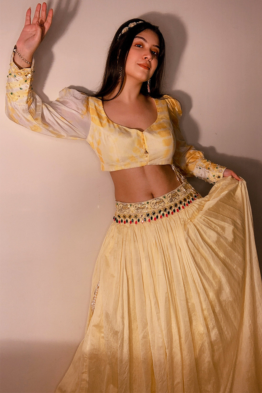 SHIBORI TYE N DYE YELLOW LEHENGA SET (6925836091575)