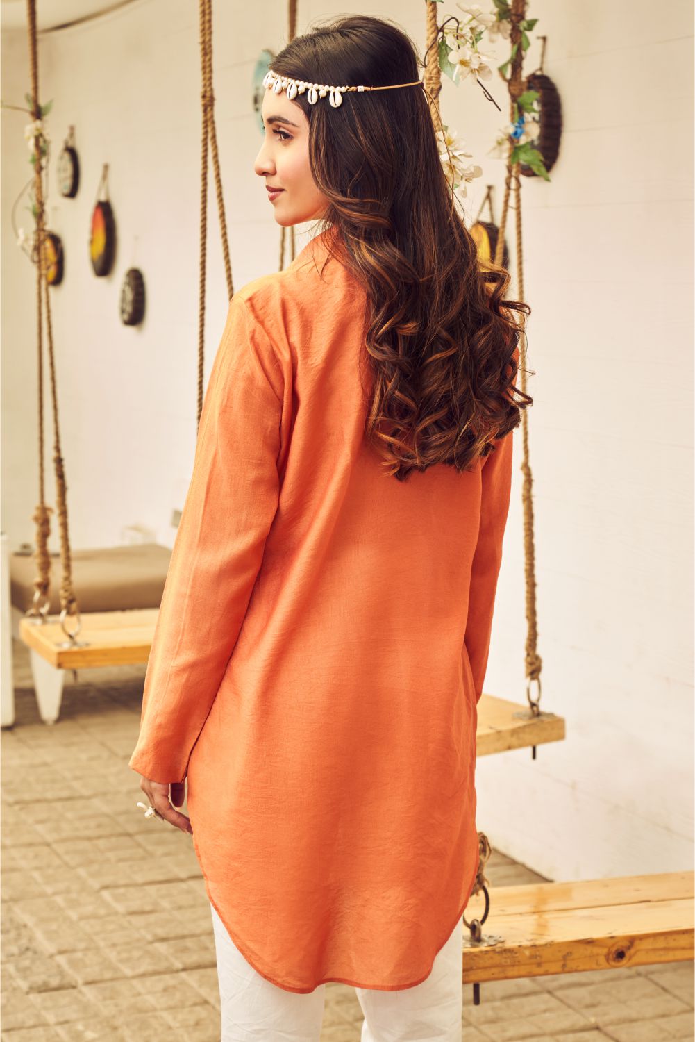 Boho Orange Shirt With Embellishment (8007389151478)