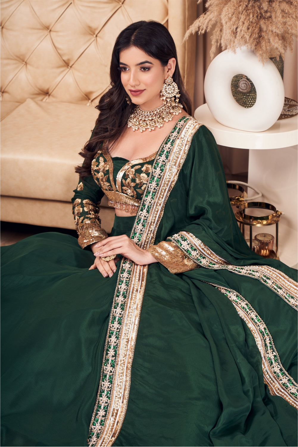 Green Embellished Lehenga Set (7970812854518)