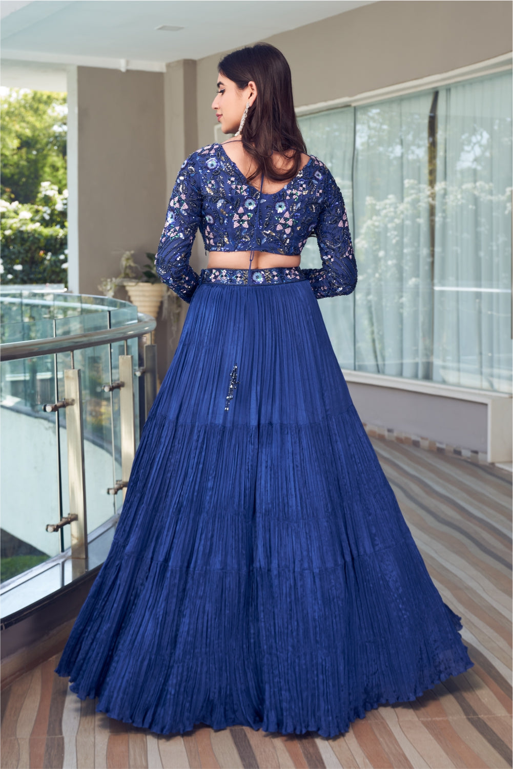 Electric Blue Gathered Skirt With Embellished Blouse (7960738201846)