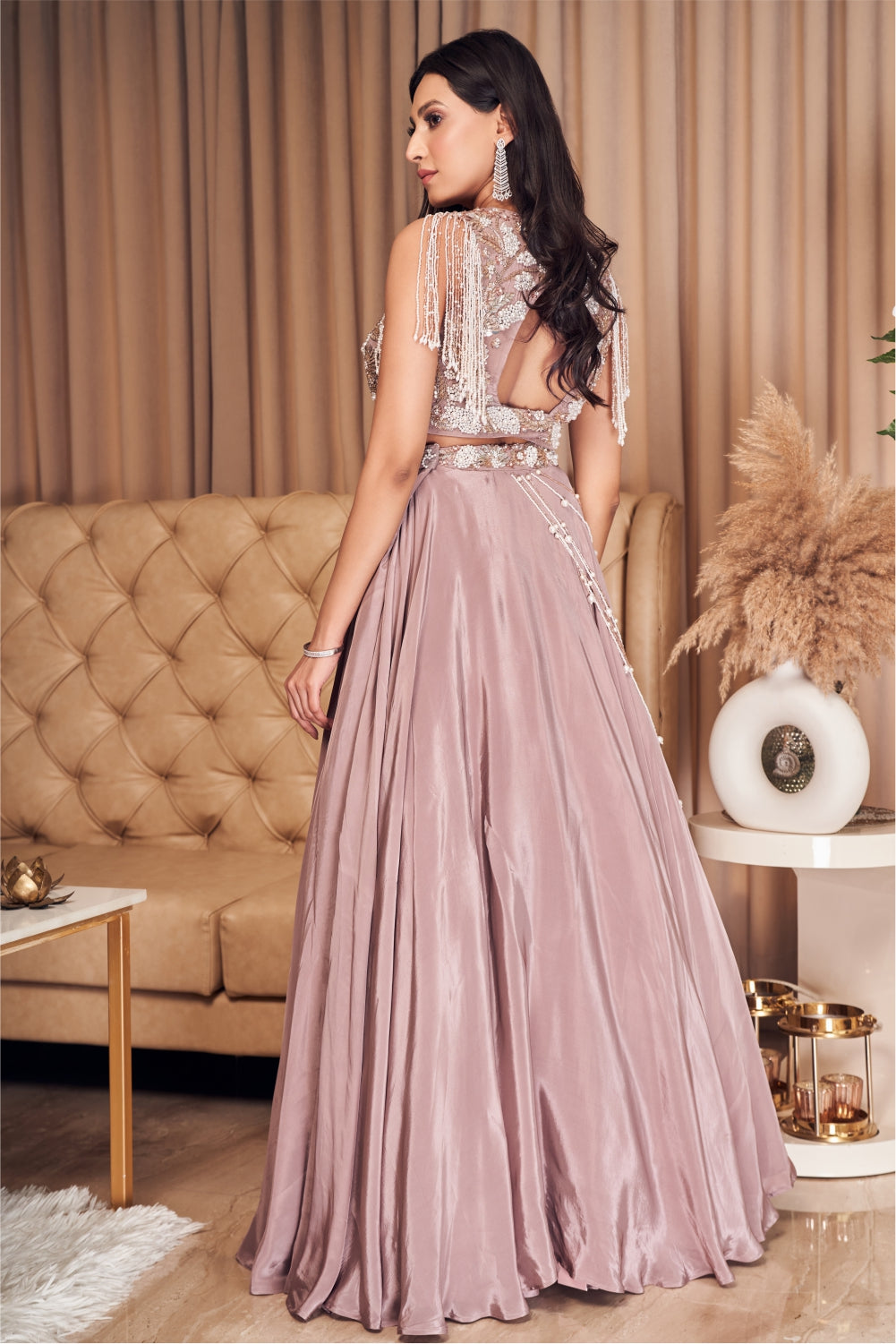 Rose Gold Tassel Skirt With An Embellished Blouse (7970814329078)