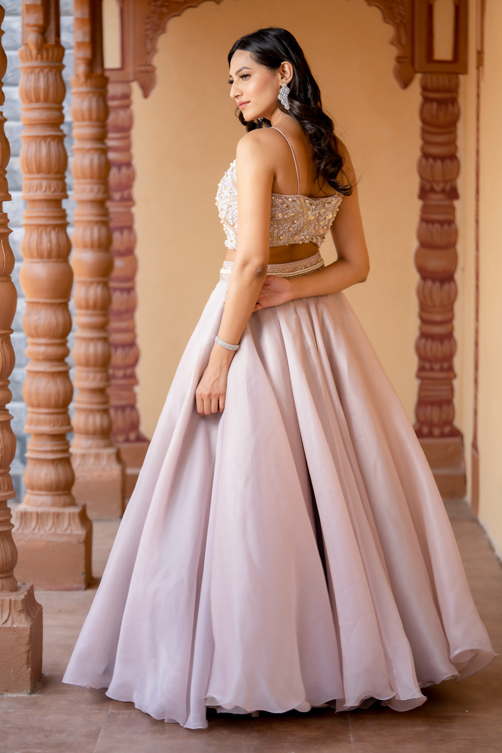 BEIGE PEARL EMBELLISHED LEHENGA SET (7718687441142)