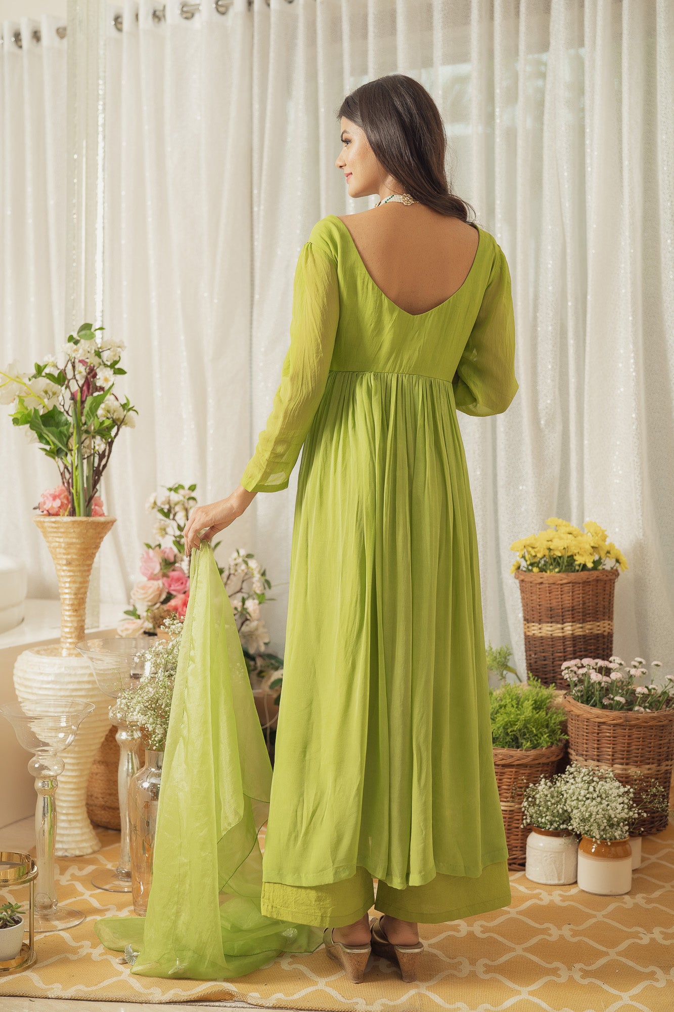 GREEN MOTI WORK KURTA SET (6926793343159)