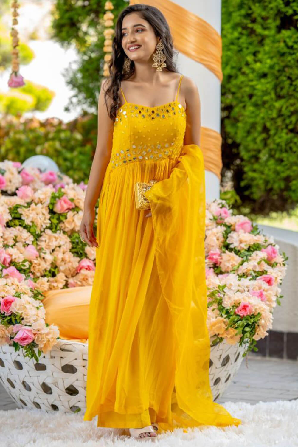 Patola Yellow Mirror Kurta Set (7574616604918)