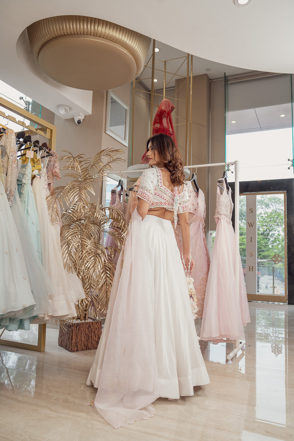 White Chanderi Lehenga Set (6851345875127)