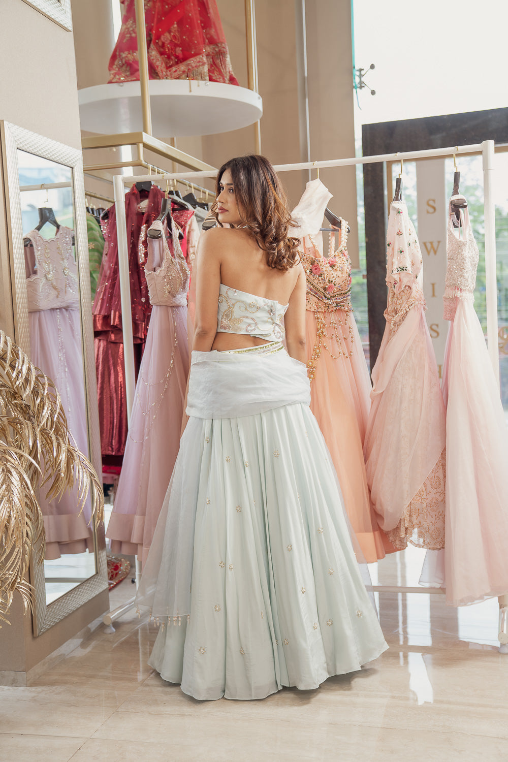 Mint Blue Pearl Lehenga Set (6851320348855)