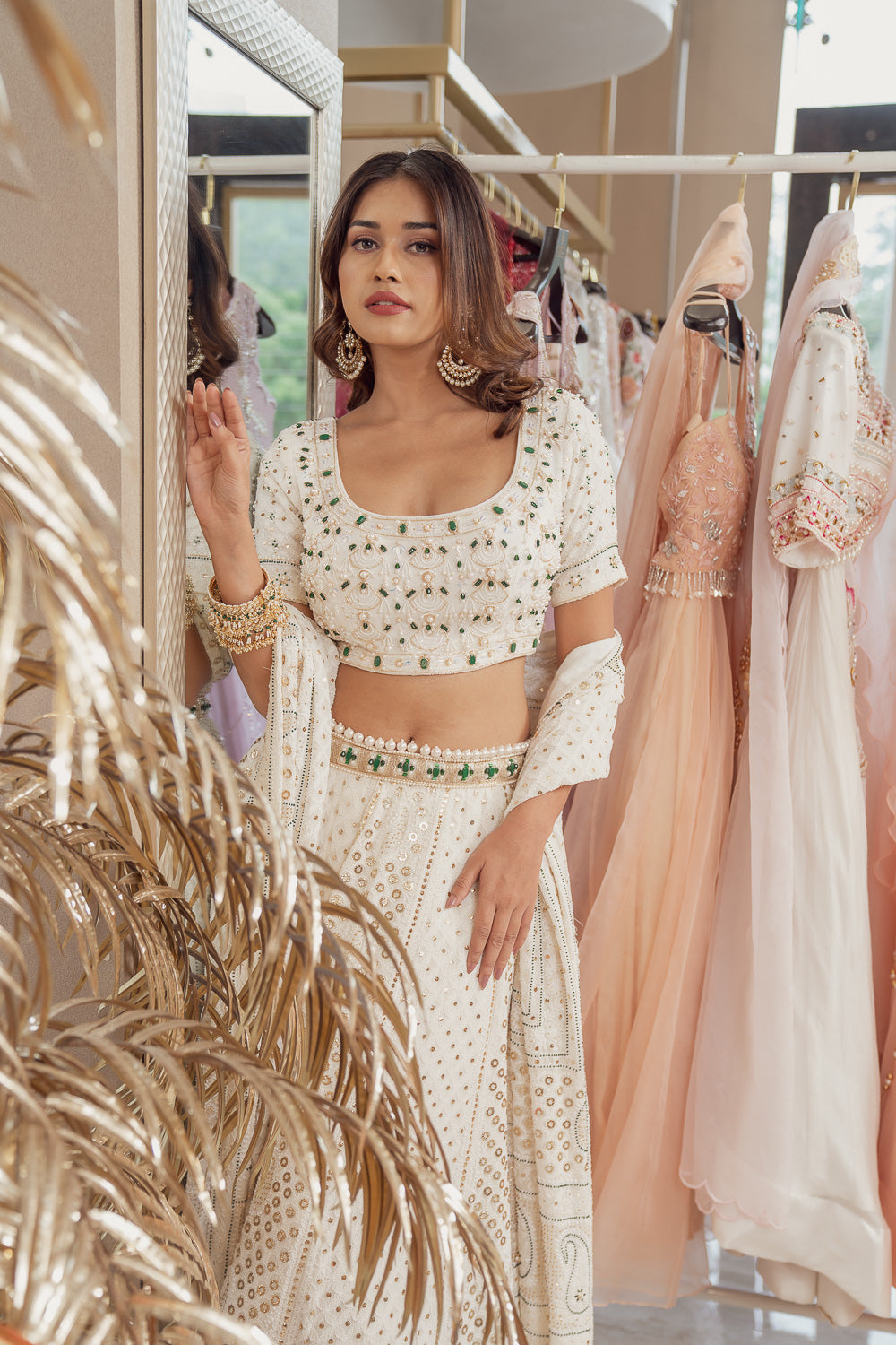 White Lucknowi Lehenga Set (6851308126391)