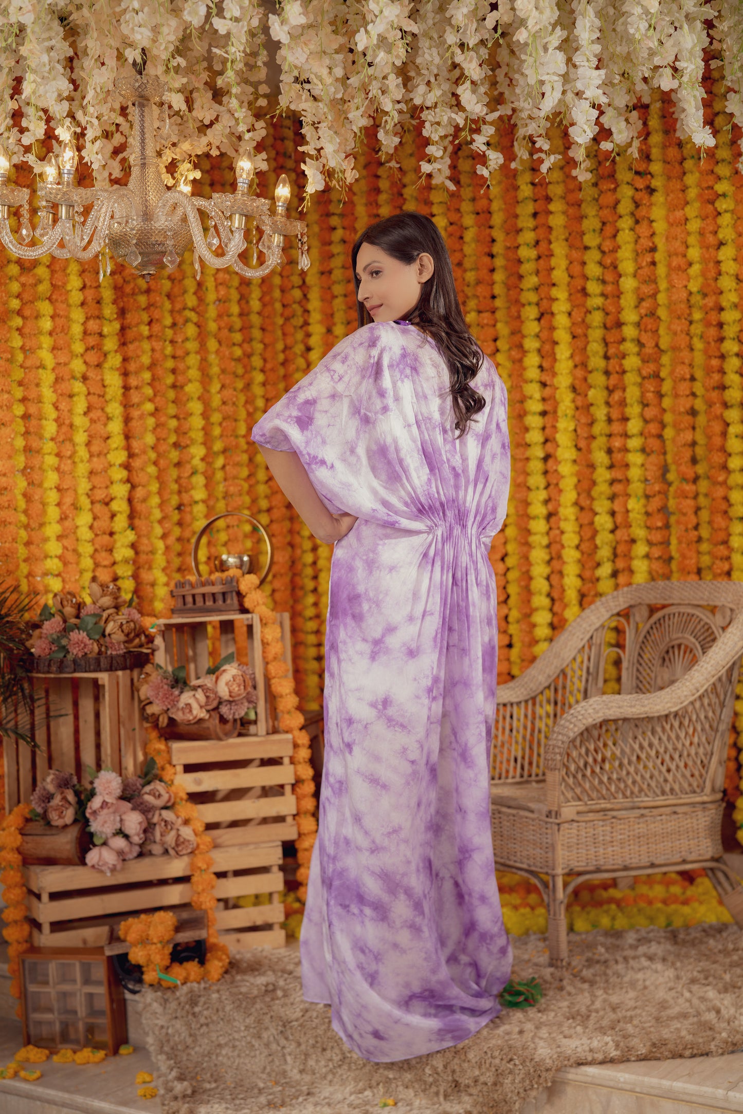 PURPLE TIE DYE EMBELLISHED KAFTAN DRESS (7778424619254)
