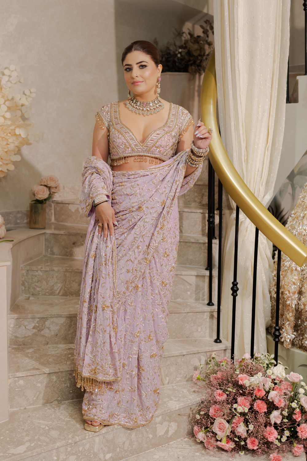 Aastha Nagpal in Lilac Embellished Saree