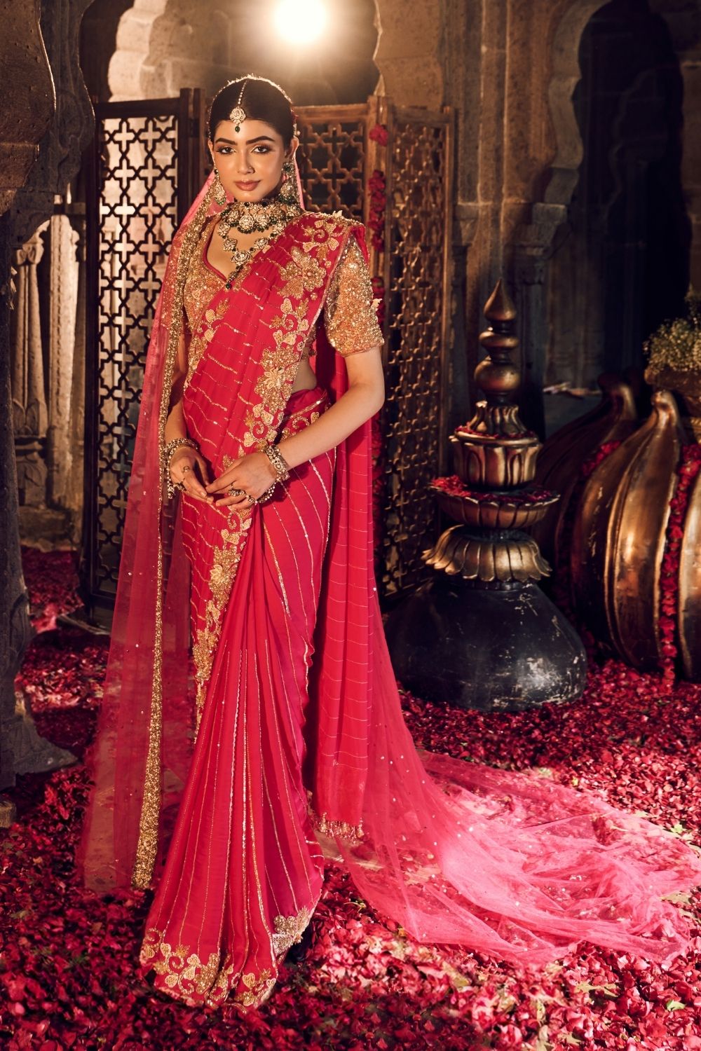 Zubeida Magenta Pink Crepe Saree With Blouse