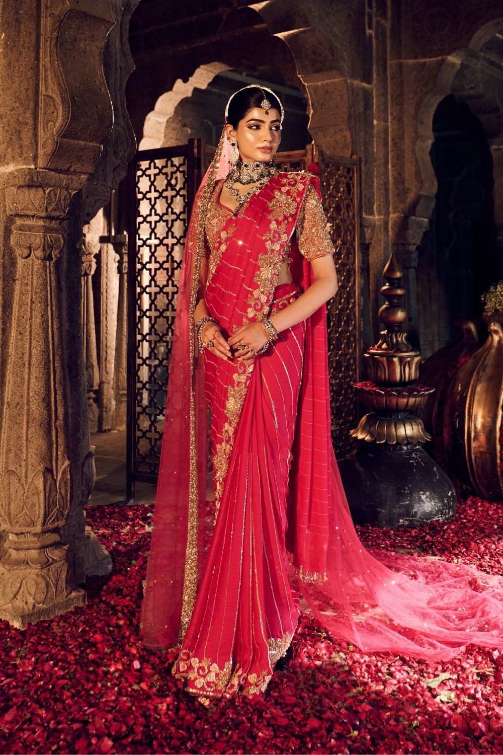 Zubeida Magenta Pink Crepe Saree With Blouse