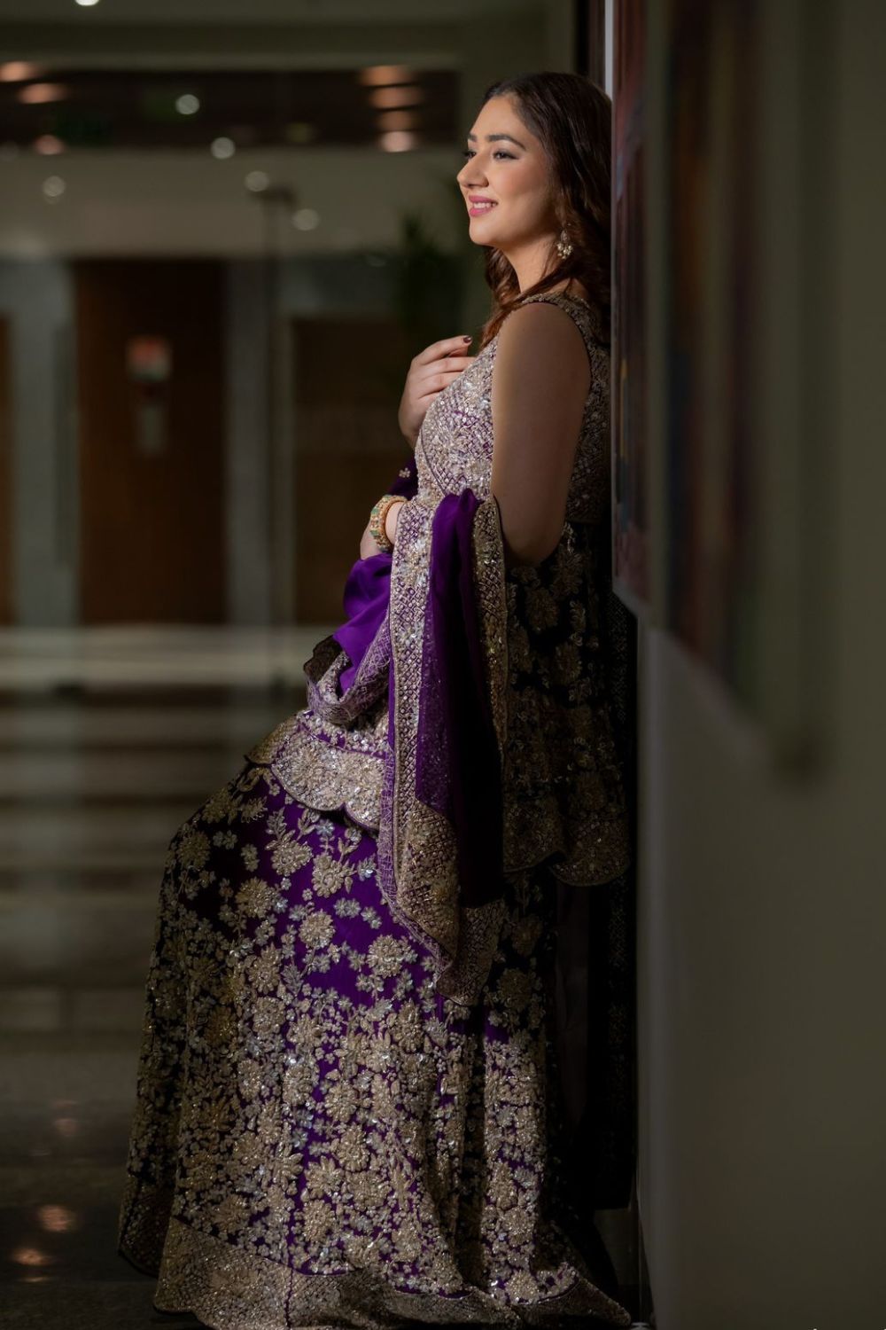 Disha Parmar in Rooh Purple Organza Lining Shantoon Embroidery Gul Peplum Kurti With Sharara