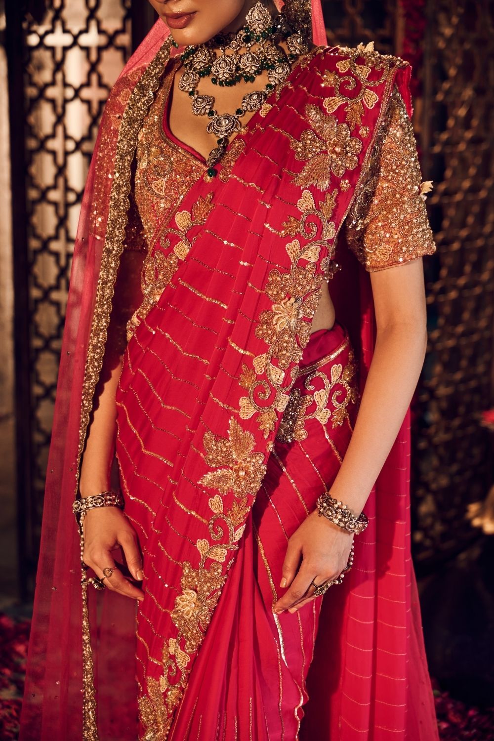 Zubeida Magenta Pink Crepe Saree With Blouse