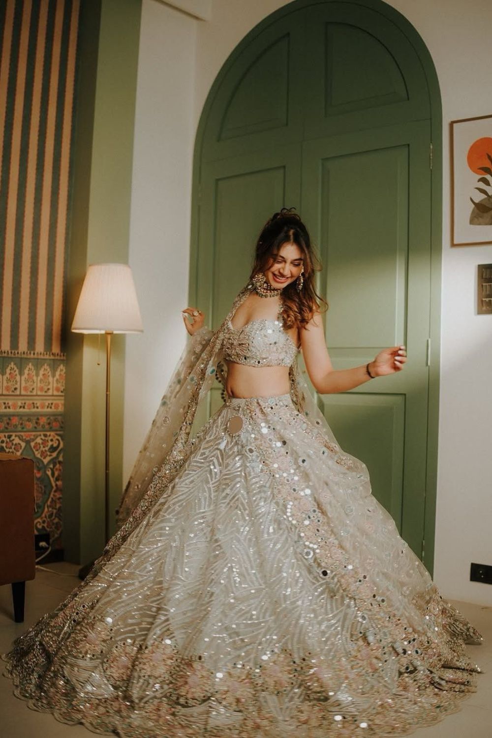 Niti Taylor Proserpina Blush Pink Embellished Kora Organza Lehenga and Blouse with Dupatta
