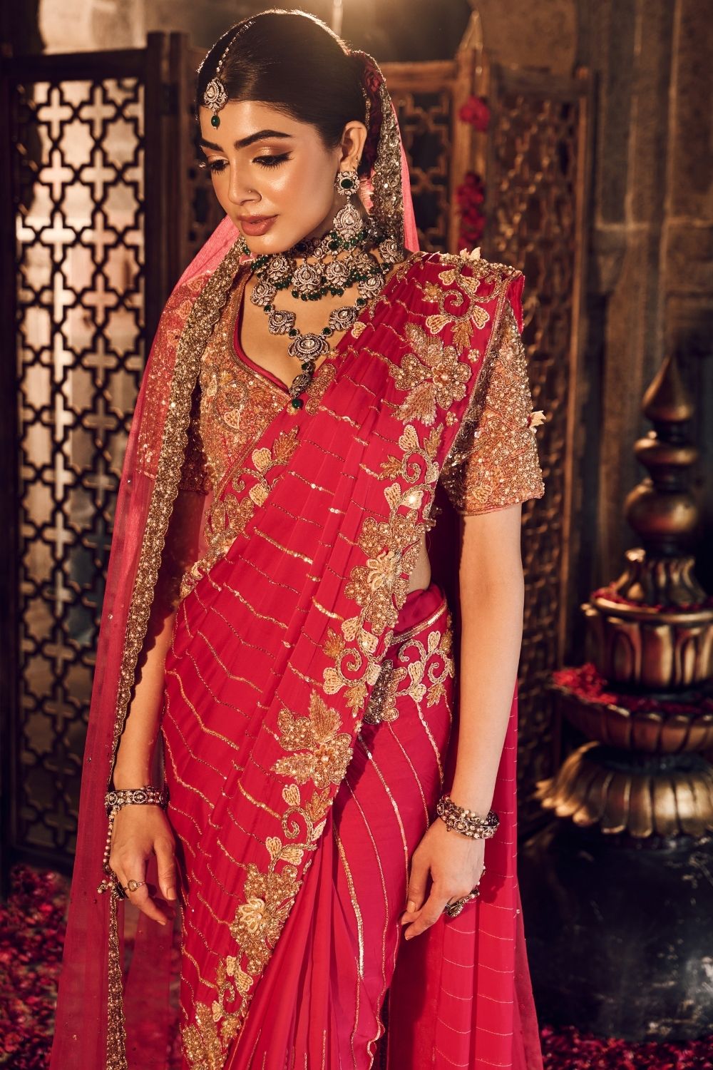 Zubeida Magenta Pink Crepe Saree With Blouse