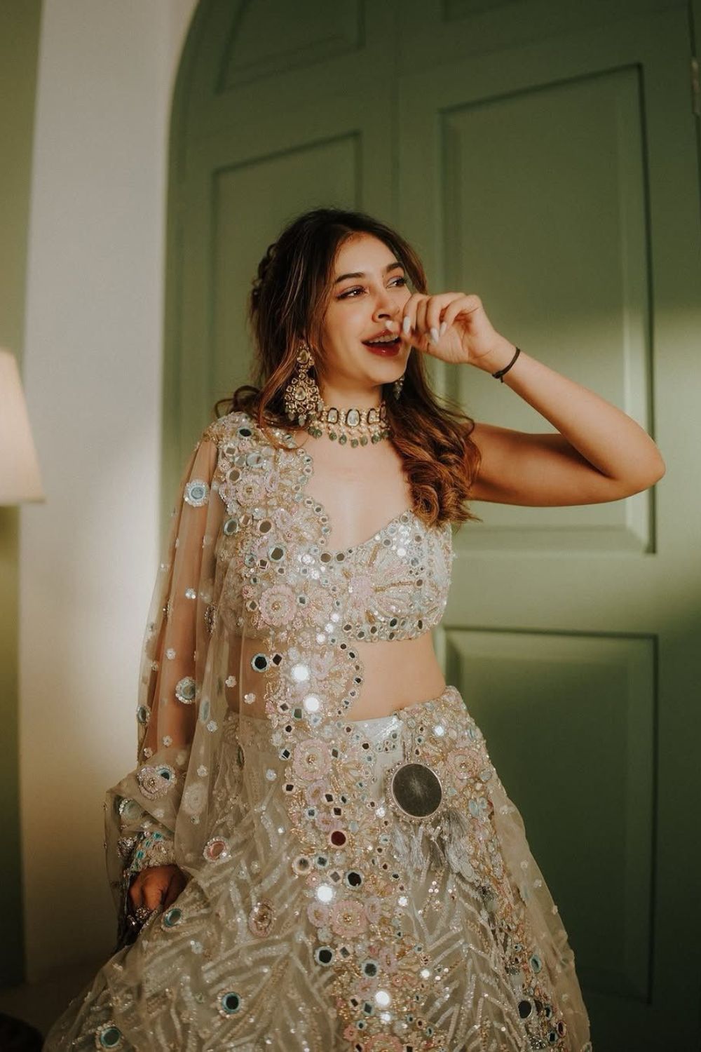 Niti Taylor Proserpina Blush Pink Embellished Kora Organza Lehenga and Blouse with Dupatta