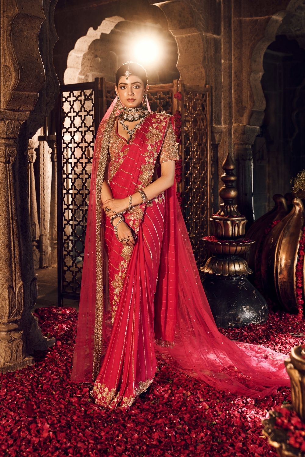 Zubeida Magenta Pink Crepe Saree With Blouse