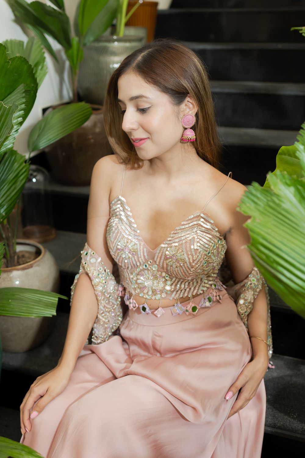 Aashna Rai in Rose Gold Flare Pant Set with Mirror Work