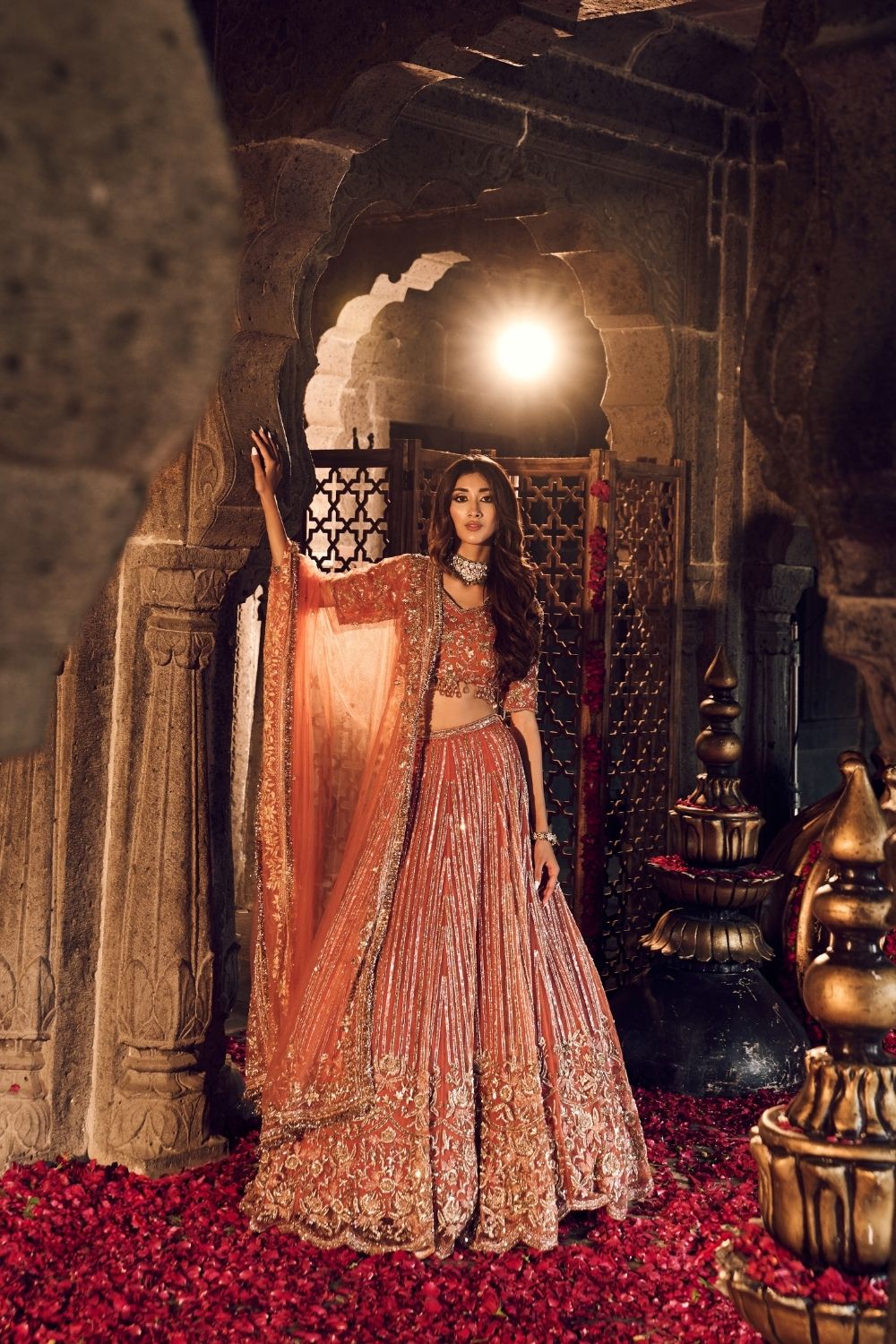 Zeenat Rust Kora Organza Lining Shantoon Bridal Lehenga Set