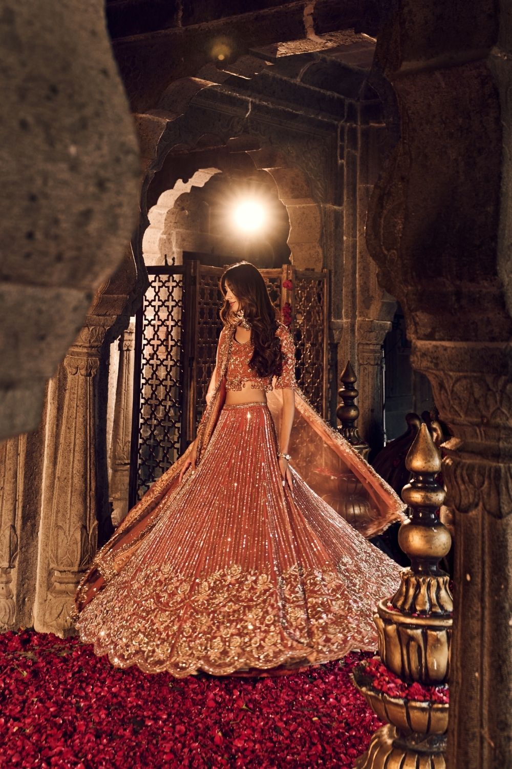 Zeenat Rust Kora Organza Lining Shantoon Bridal Lehenga Set