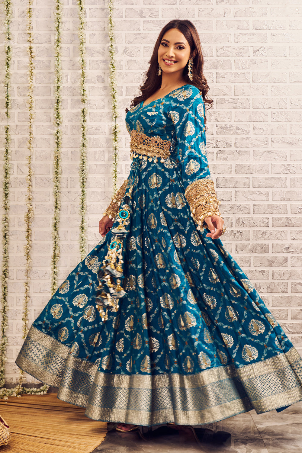 Shagna Junoon Blue Banarasi Anarkali Kurti
