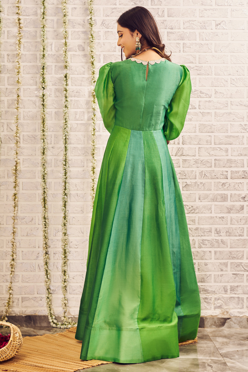 Shagna Aizaz Green Chanderi Anarkali with Dupatta