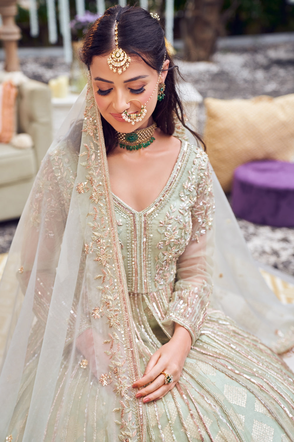 Mellow Maharani Green Banarasi Embroidery Sequin Ambrosia Jacket Kurta Lehenga Set