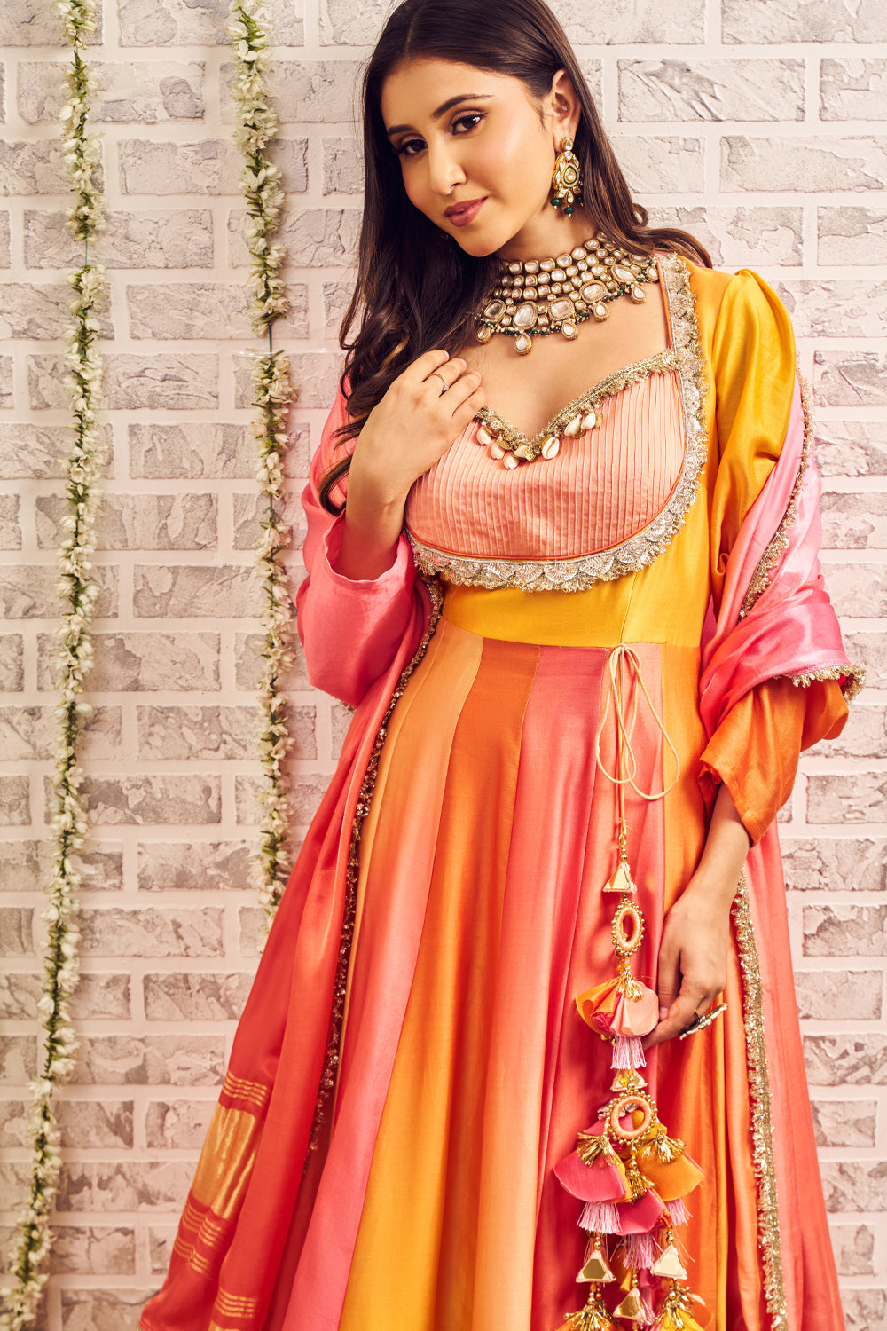 Shagna Raina Yellow Pink Chanderi Anarkali with Dupatta