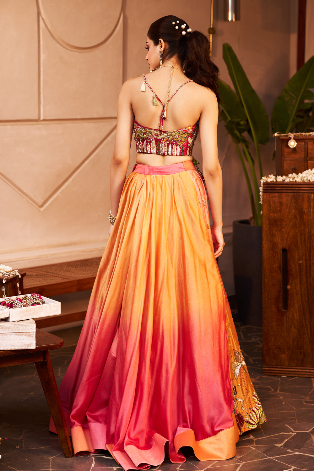 Madhubala Pink Chanderi At Sunset Embroidered Lehenga With Bustier