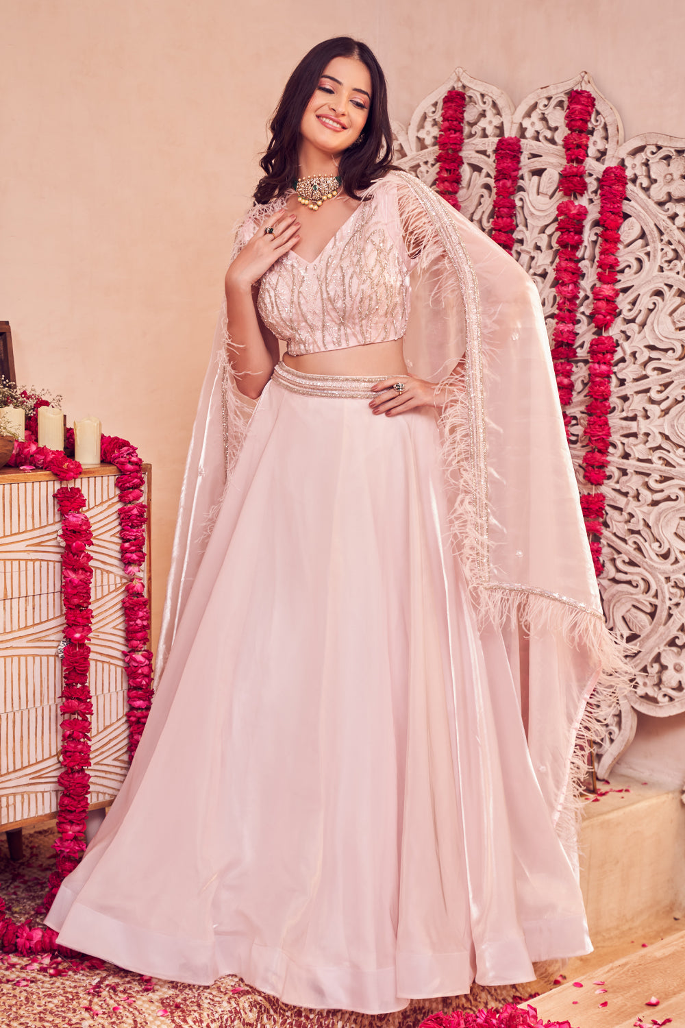 Gilded Pink Lehenga Glass Organza Embellished Lehenga set with Blouse