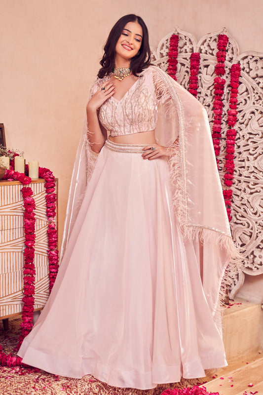 Gilded Pink Lehenga Glass Organza Embellished Lehenga set with Blouse