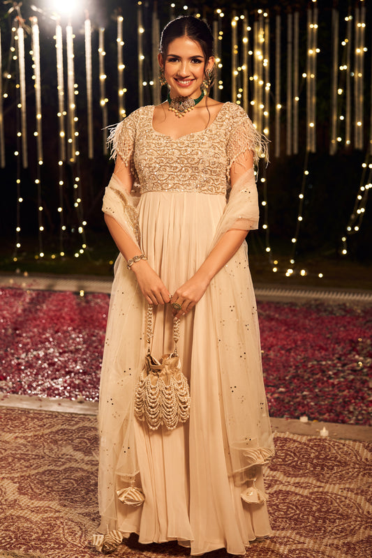 IVORY FEATHER ANARKALI (8154781155574)